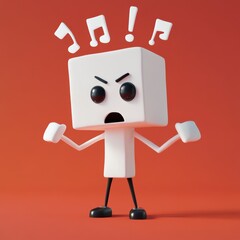 Angry character with music notes expressing frustration on orange background