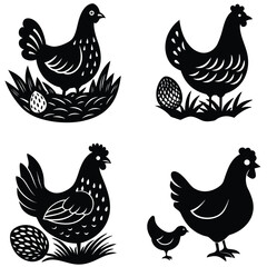 Chicken Vector Silhouetted Bundle Set Collection