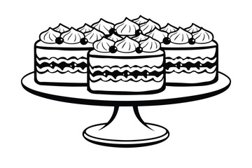 Hand Drawn Monochrome Cakes On A Pedestal Stand Illustration Of Delicious Bakery Desserts For Celebrations