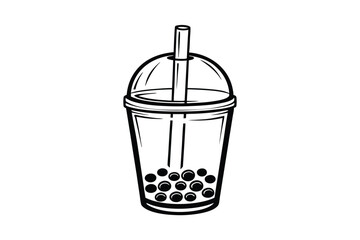 Boba Pearl Milk Tea Drink Illustration Black And White Line Art For Bubble Tea Cafe Menu Design Or Graphic Resource