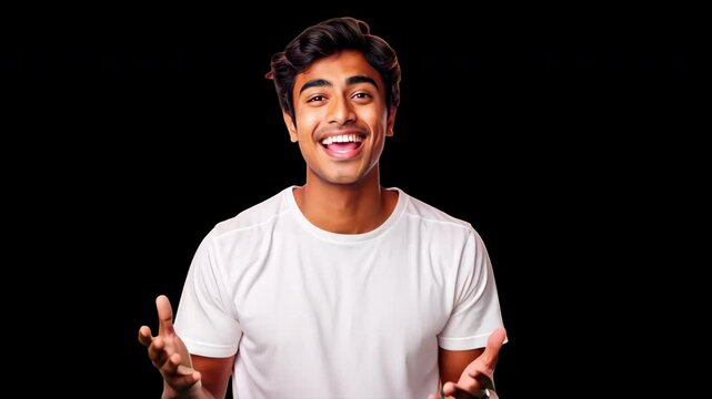 Smiling man in white t-shirt animation isolated asset, transparent 4K video, alpha channel, ProRes 4444