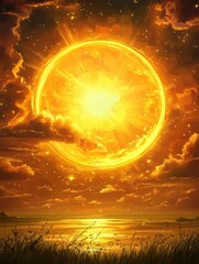 Golden Celestial Orb: A Serene, Dreamlike Landscape