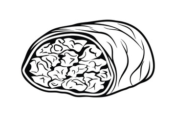 Black And White Burrito Illustration Perfect For Mexican Food Designs And Restaurant Menu Graphics Artwork