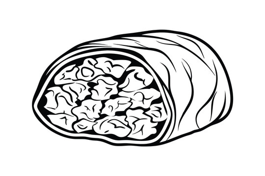 recommend clip art: Black And White Burrito Illustration Perfect For Mexican Food Designs And Restaurant Menu Graphics Artwork