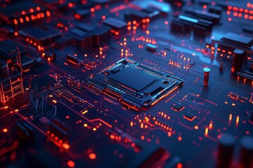 Obraz premium Abstract Technology Background with Circuit Board and Neon Lights