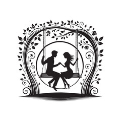 Couple on swing Vector - Couple on swing Silhouette - Couple on swing Design - Minimalist Couple on swing Art.
