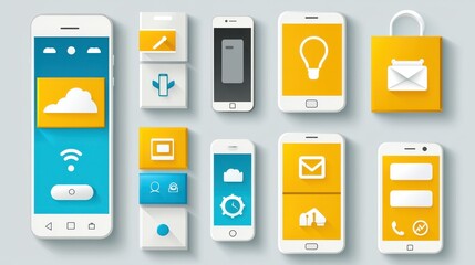 Interactive flat design ui elements for mobile apps digital interface tech environment modern aesthetic