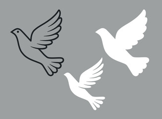Set of contour silhouettes of doves.Vector design elements for logo, banner, flyer, t shirt, poster