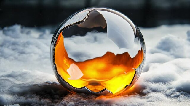 Sphere of Incandescence: A mesmerizing crystalline sphere cradles a radiant, fiery core, surrounded by ethereal wisps, creating a visual paradox of fragility and intensity.