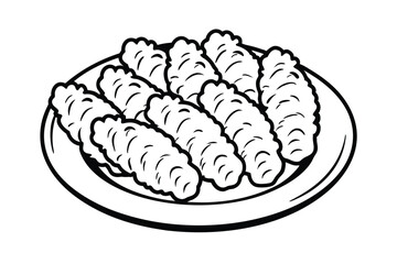 Plate Of Fried Chicken Tenders Isolated Black And White Vector Illustration Appetizing Crispy Battered Food Fast Food Meal Delicious Snack