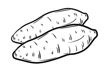 Black And White Sketch Of Two Sweet Potatoes Delicious And Nutritious Root Vegetables Line Art