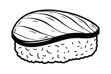 Nigiri Sushi With Salmon Topping In Black And White Line Art Style Perfect For Japanese Food Illustrations