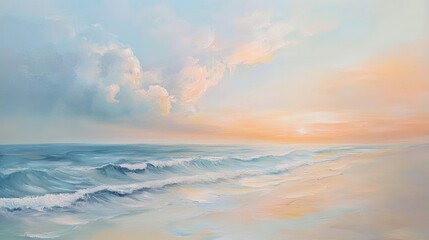 Obraz premium Serene Seascape, A Dreamy Impression of Tranquil Shoreline at Sunset