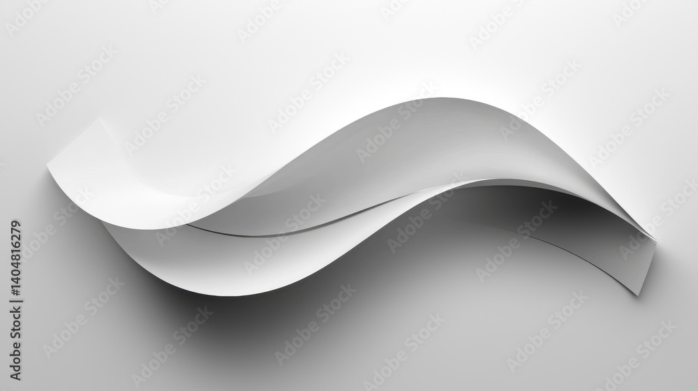 Poster abstract art: a 3d rendering of a wave-like shape composed of overlapping white and gray shapes.