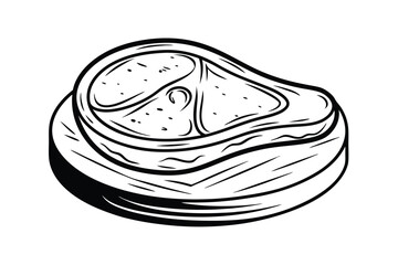 Monochrome Line Art Illustration Of A Fresh Cut Steak On Plate Food Theme