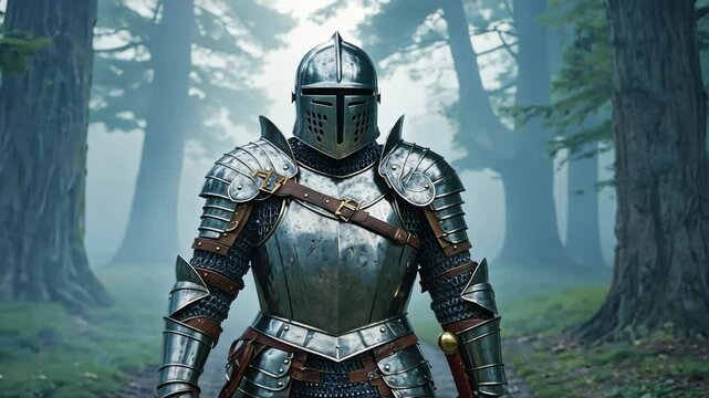 lone knight in shining armor amidst misty