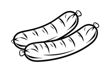 Simple Sausage Outline Vector Illustration Isolated On White Background Food Design Culinary Icon Delicious Meat