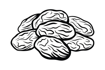 Raisins Vector Art Close Up Pile Of Sweet Dried Grapes Fruit Isolated On White Background Snack Food Illustration