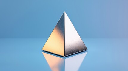 Fototapeta premium A 3D rendering of a metallic pyramid with a gradient of color.