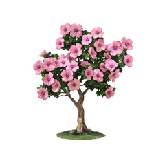 Obraz premium Blooming Pink Flower Tree, Digital Illustration