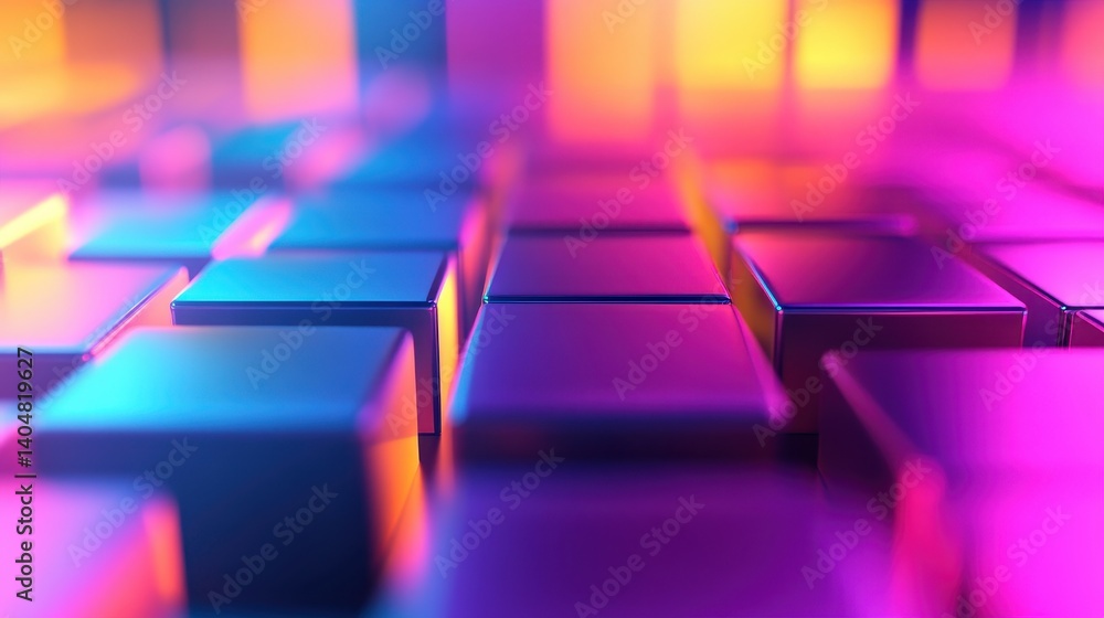 Poster vibrant abstract composition of colorful geometric cubes illuminated in a dynamic pattern