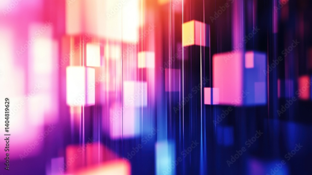 Poster abstract colorful digital background with glowing cubes and vertical lines in vibrant hues