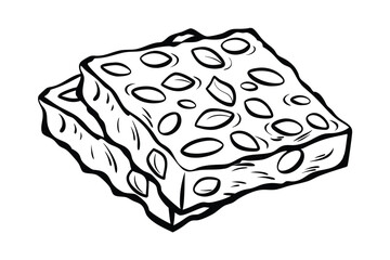 Illustration Of Two Stacked Pieces Of Peanut Brittle Candy Dessert With Black Outline On White Background