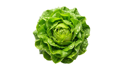 Fresh Green Lettuce Head with Dew Drops Isolated on White Background A Vibrant and Healthy Vegetable