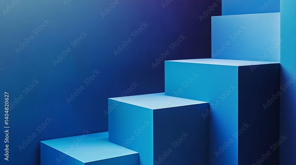 Poster blue steps product display background for marketing and presentation in modern style with copy space