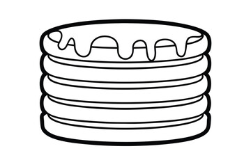 Stack Of Pancakes With Syrup In Black And White Simple Outline For Coloring Book Or Recipe Illustration