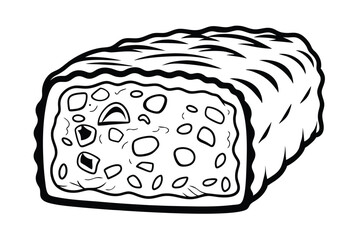 Black And White Illustration Of Panettone Bread Slice With Candied Fruits And Raisins Traditional Christmas Dessert