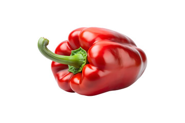 A single ripe red bell pepper isolated on white background fresh vibrant vegetable healthy eating cooking ingredient