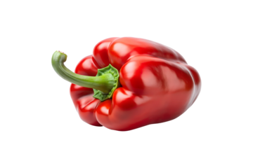 A single ripe red bell pepper isolated on white background fresh vibrant vegetable healthy eating cooking ingredient
