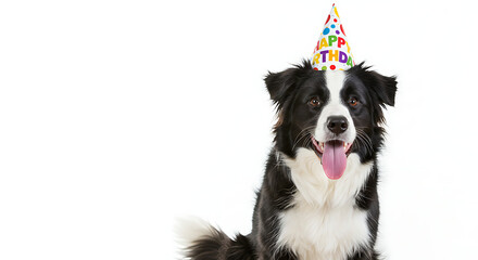 Fototapeta premium Happy Birthday, Border Collie! Festive Pet Portrait AI Generated