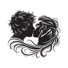 Kissing couple Silhouette - Minimalist Couple Kissing Vector - Illustration of Kissing couple - Couple Kissing Art.
