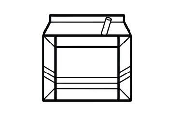 Milk Carton Outline With Straw In Black And White Minimalist Line Art Style Illustration For Packaging And Design