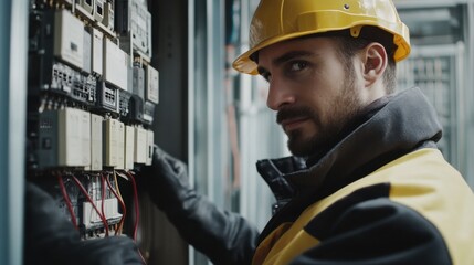 Electrician checking circuit breakers. Featuring electrical safety and troubleshooting