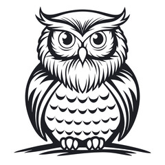 Fototapeta premium Elegant Owl Graphic, Detailed Feather Design, Black and White Silhouette