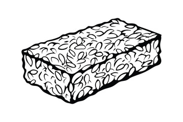 Black And White Tempeh Illustration Block Of Fermented Soybeans Isolated On White Background Healthy Vegetarian Food Protein Source