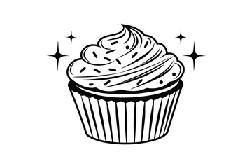 Black And White Cupcake With Sprinkles Illustration Vector Graphic Delicious Treat Sweet Dessert Simple Graphic Design