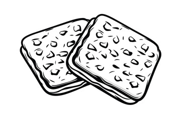 Vector Illustration Of Two Square Toast Bread Slices Stacked In Black And White Ready For Food Design Projects