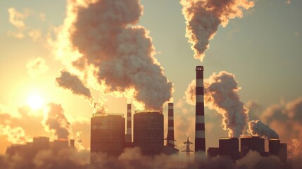 Fototapeta premium Industrial Pollution at Sunset: A Stark Reminder of Environmental Challenges