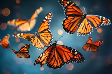 Fototapeta premium Bright abstract background with fireflies and butterflies