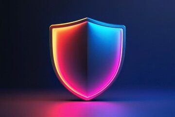 Colorful Neon Shield Icon with Blue and Pink Glowing Lights