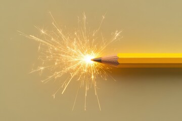 Obraz premium A yellow pencil with an explosion of sparks drawn on it, symbolizing creativity and inspiration. 