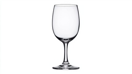 A clear glass wine glass with a long stem and wide bowl.