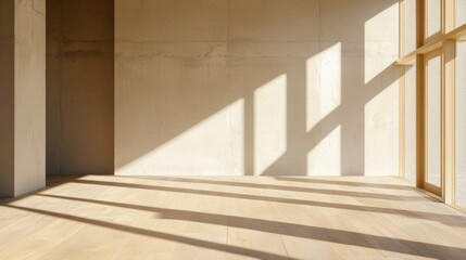 Obraz premium A room with a concrete wall and wooden floor.
