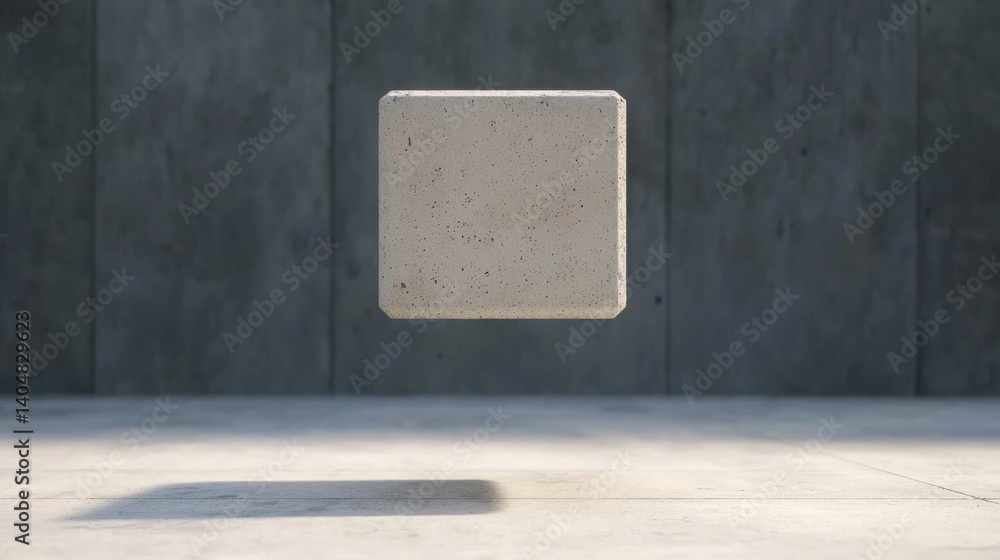Poster a gray concrete block with a rough texture and a square shape.
