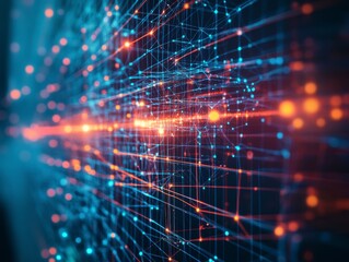 Obraz premium Abstract Digital Network with Glowing Colors and Interconnected Lines