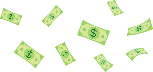 Flying dollar bills cartoon style